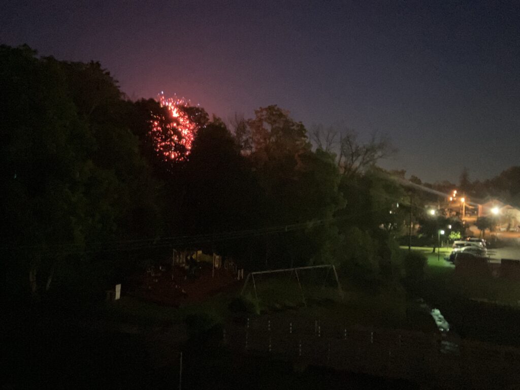 Newton Day Fireworks from Brookside Terrace Balcony 2024